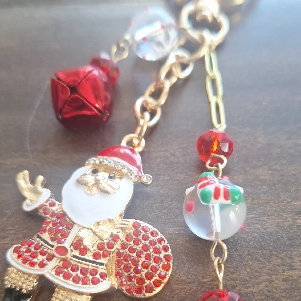 Holiday Santa and Snowflake Keychain Bag Charm